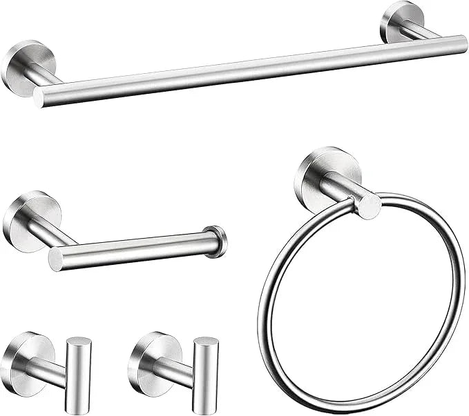 5 Pieces Brushed Nickel Bathroom Hardware Accessories Set, SUS304 Stainless Steel 24 Inch Bath Towel Bar Set, Round Bathroom Towel Holder Set, Towel Racks for Bathroom Wall Mounted - ModernBath