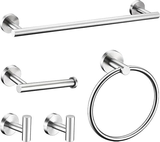 5 Pieces Brushed Nickel Bathroom Hardware Accessories Set, SUS304 Stainless Steel 24 Inch Bath Towel Bar Set, Round Bathroom Towel Holder Set, Towel Racks for Bathroom Wall Mounted - ModernBath