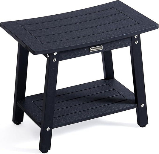 Large HDPS Shower Stool, Shower Bench for Inside to Sit On, Waterproof Bathroom Chair Seat for Shaving Legs, Foot Rest Stool with Storage Shelf, Non-Slip & No Maintenance, Black - ModernBath