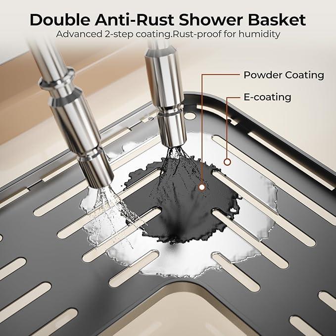 Orimade Rustproof 4 Tier Floor Standing Corner Shower Caddy Organizer with Toothbrush Holder, Large Spacing Floor Shower Shelf Rack Storage Stands with Hooks for Bathroom Kitchen, Black - ModernBath