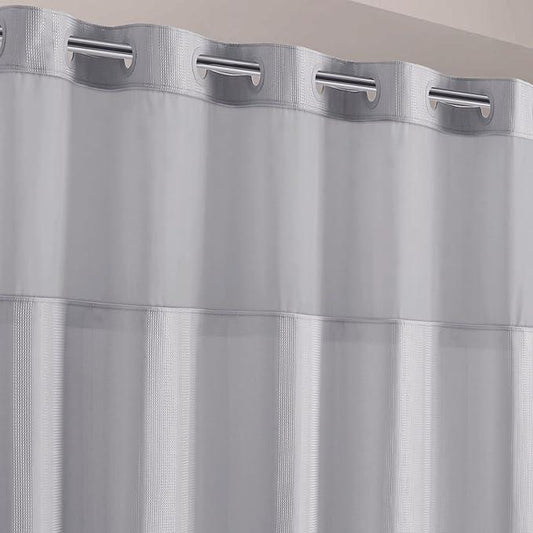Hookless It’s A Snap! Waffle Stripe Shower Curtain, 2-in-1 Shower Curtain Includes Fabric Shower Curtain with Sheer Top Window and Flex-On Rings, Liner Compatible, 71” x 74”, Light Grey - ModernBath