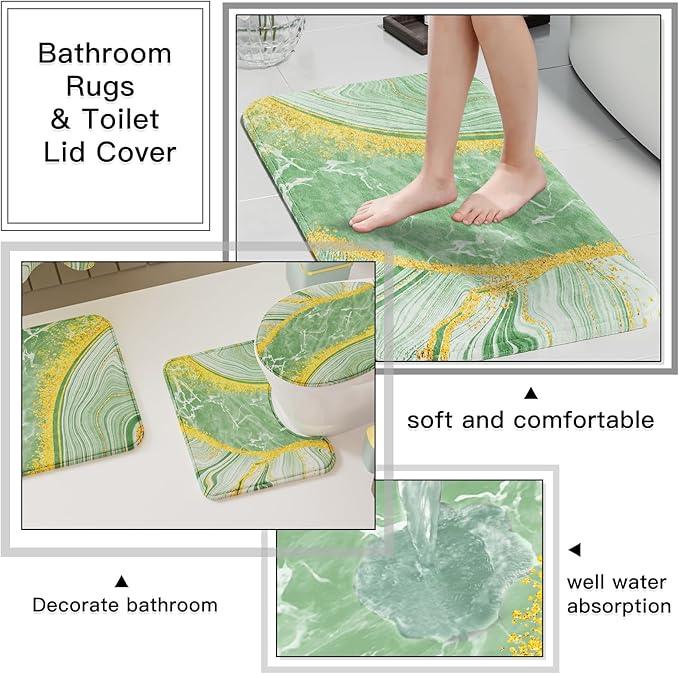 25PCS Bathroom Accessory Set, Green Bathroom Set with Large-Capacity 4 Gallon Trash Can,Bathroom Rugs Set, Waterproof Shower Curtain, Toilet Brush, Toothbrush Holder & Soap Dispenser - ModernBath