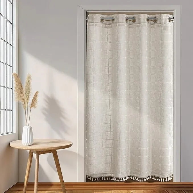 River Dream Farmhouse Linen Shower Curtain with Snap-in Liner, No Hooks Shower Curtain Set, with Tassels for Bathroom Decor,Shower Curtain and Liner, 54x80 Inch - ModernBath
