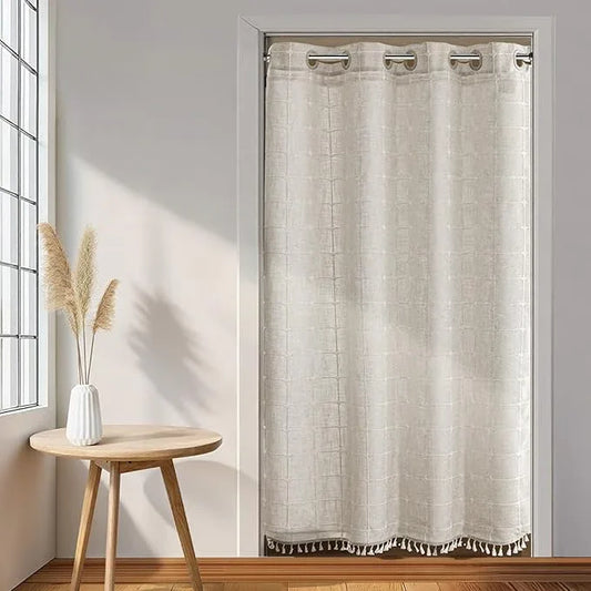 River Dream Farmhouse Linen Shower Curtain with Snap-in Liner, No Hooks Shower Curtain Set, with Tassels for Bathroom Decor,Shower Curtain and Liner, 54x80 Inch - ModernBath