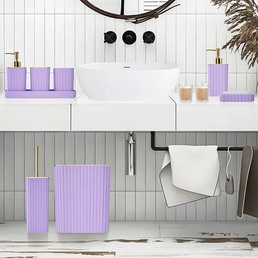 XLHOMO Bathroom Accessories Set - Gorgeous Bathroom Set, 10PC Purple Bathroom Accessory Set, Toilet Brush, Trash Can & Soap Dispenser - ModernBath