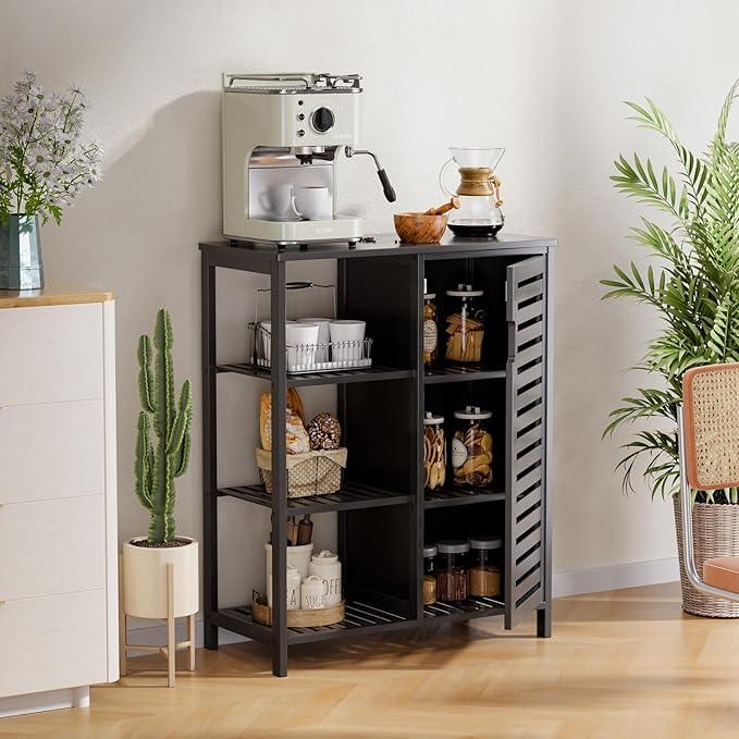 HITNET Black Bathroom Cabinet, Freestanding Storage Cabinet Bamboo Kitchen Floor Cupboard with Door and Shelf, Space Saving Side Storage Organizer for Living Room Bedroom Home Office - ModernBath