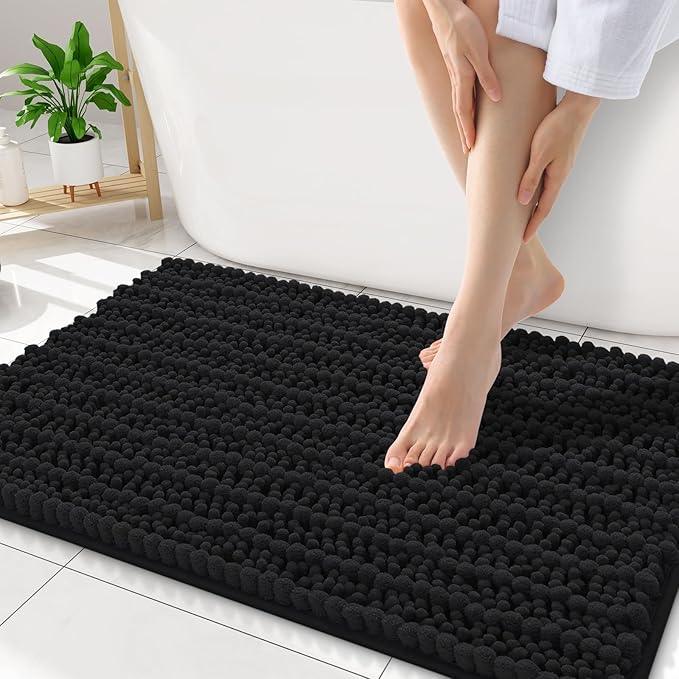 Smiry Bathroom Rugs Mat 34x21, Extra Soft Absorbent Chenille Bath Rugs, Non Slip Rubber Backing Machine Washable Quick Dry Bath Mats for Bathroom Floor, Tub, Shower, Home Decor Accessories, Black - ModernBath