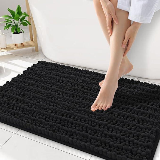 Smiry Bathroom Rugs Mat 34x21, Extra Soft Absorbent Chenille Bath Rugs, Non Slip Rubber Backing Machine Washable Quick Dry Bath Mats for Bathroom Floor, Tub, Shower, Home Decor Accessories, Black - ModernBath