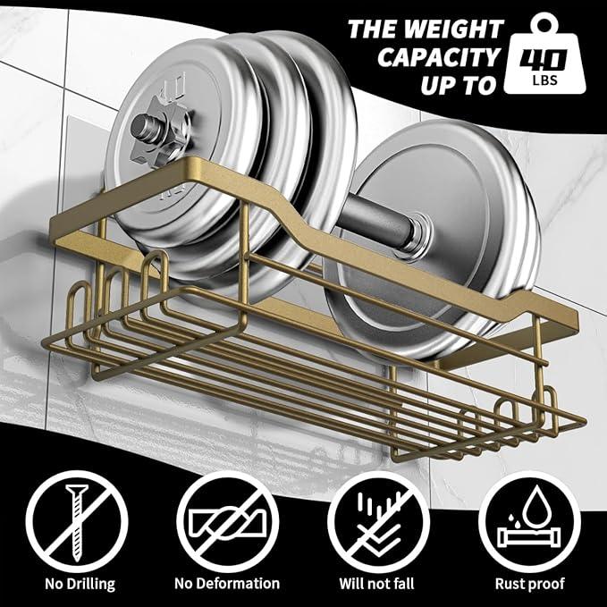 BATHDESIGN Shower Caddy Shelves Organizer Rack, 3 Pack Shower Caddy with Soap Holder,No Drilling Wall Mounted Self Adhesive Shower Shelves for Inside Shower,Matte Gold - ModernBath
