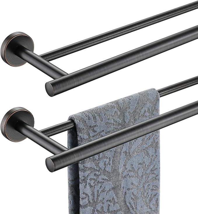 JQK Double Towel Bar, Oil Rubbed Bronze 27 Inch 304 Stainless Steel Thicken 0.8mm Bath Towel Rack for Bathroom, Towel Holder Wall Mount ORB, Useable Length 24 Inch 2 Pack, TB100L24-ORB-P2 - ModernBath