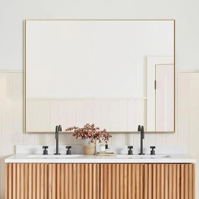 LEDLUX 36x48 Inch Gold Bathroom Mirror, Copper-Free Aluminum Alloy Frame Vanity Mirror, Rectangle Wall Mounted Modern Mirror for Bedroom/Living Room/Porch Horizontal or Vertical - ModernBath
