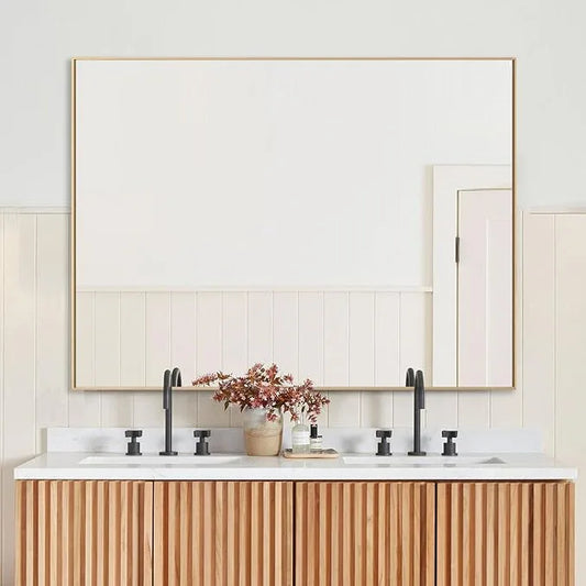 LEDLUX 36x48 Inch Gold Bathroom Mirror, Copper-Free Aluminum Alloy Frame Vanity Mirror, Rectangle Wall Mounted Modern Mirror for Bedroom/Living Room/Porch Horizontal or Vertical - ModernBath