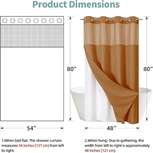 eachope BurntOrange No Hook Waffle Weave Shower Curtain with snap-in Liner Replacement, 230GSM Waterproof Fabric Hotel Shower Curtain Set for Bathroom, Through Mesh Top Window,54Wx80H - ModernBath