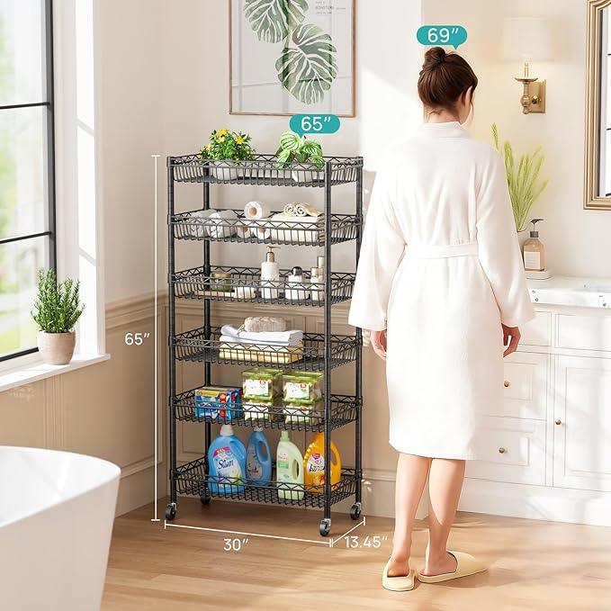SINGAYE Shelf Closet Wire Shelving：Adjustable Metal Unit for Laundry Room Organization Bathroom Kitchen Home Storage with Wheels Pantry Rack Shelves - ModernBath