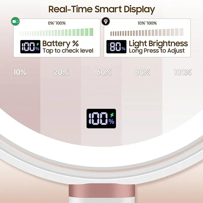 GOMIPURU Makeup Magnifying Mirror with Light 30X/1X, Digital Display, 2-Sided Touch Control, Makeup Mirror with 3 Color Lights,360° Rotate, Height Adjustable Lighted Magnifying Mirrors for Desk Travel - ModernBath