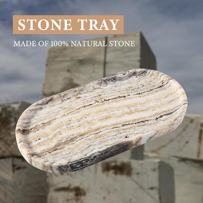 Koville Natural Marble Bathroom Tray for Decor Countertop, Marble Vanity Tray for Candles Perfume, Jewelry, Cosmetics, Stone Decorative Trays for Dresser Organizer(White Traonyx) - ModernBath