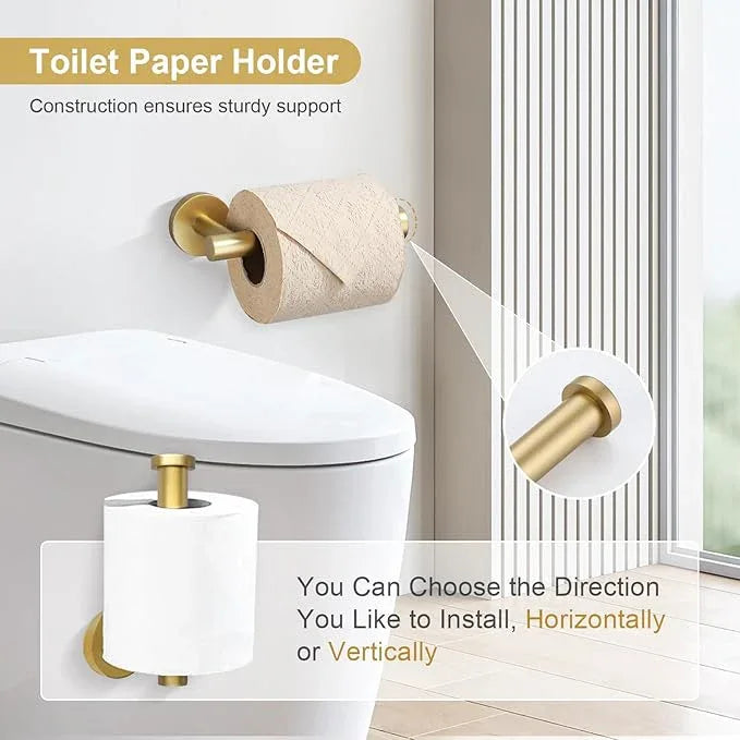 TQKAG Brushed Gold Bathroom Hardware Accessories Set 10-Pieces, Premium SUS304 Stainless Steel Bathroom Towel Bar Holder Set 23.6 Inch Round Towel Racks for Bathroom Wall Mounted - ModernBath