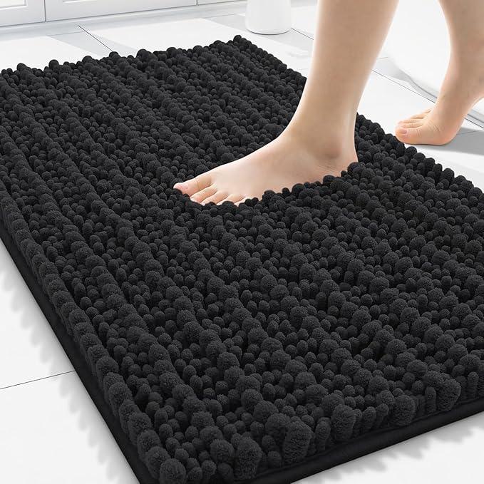 Smiry Bathroom Rugs Mat 30x20, Extra Soft Absorbent Chenille Bath Rugs, Non Slip Rubber Backing Machine Washable Quick Dry Bath Mats for Bathroom Floor, Tub, Shower, Home Decor Accessories, Black - ModernBath
