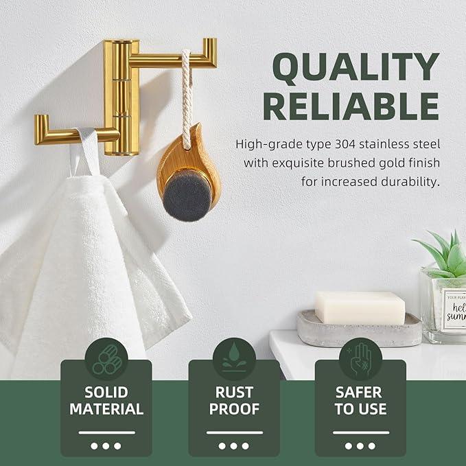 Angle Simple 3 Arms Towel Hook Brushed Dark Gold, 304 Stainless Steel Swivel Triple Towel Holder, Folding Bathroom Hook, Wall Mount - ModernBath