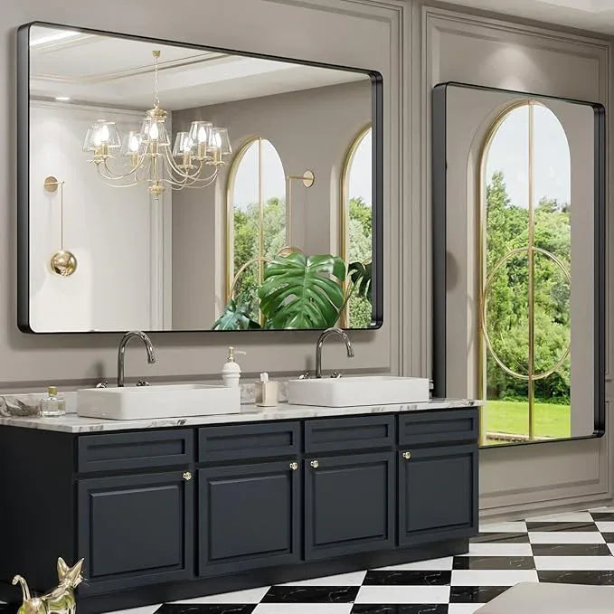 LOAAO 60X40 Inch Black Metal Framed Bathroom Mirror for Wall, Matte Black Bathroom Vanity Mirror Farmhouse, Large Rounded Rectangle Mirror, Anti-Rust, Tempered Glass, Hangs Horizontally or Vertically - ModernBath