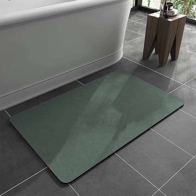 MontVoo -Bath Mat Rug-Rubber Backing Non Slip Quick Dry Absorbent Thin Bathroom Rugs Fit Under Door-Faux Suede Surface Bathroom Floor Mats-Shower Rug for in Front of Bathtub Shower Green 20"x32" - ModernBath