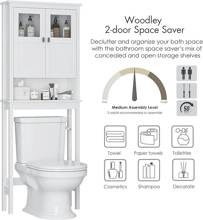 Spirich Bathroom Cabinet Over Toilet, Bathroom Storage Cabinet with Glass Doors and Adjustable Shelves, Over The Toilet Storage Cabinet, White - ModernBath