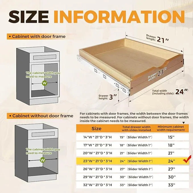 Pull Out Drawers for Cabinet Wood Slide Out Cabinet Organizer and Storage Cabinet Kitchen Drawers Slide Out Shelves Pull Out Shelves in Kitchen Pantry Bathroom with Soft Close 24"W x 22"D x 3"H - ModernBath