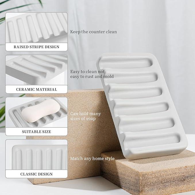 BosilunLife Light Grey Bathroom Accessories Set - Ceramic Bathroom Counter Soap Set Bathroom Decor Sets Accessories Bathroom Foam Soap Dispenser and Toothbrush Holder Set, Soap Dish, Apothecary Jars - ModernBath