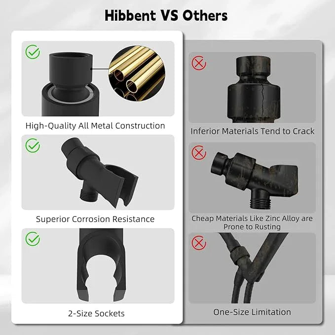 Hibbent Universal All Metal Handheld Shower Head Holder, Adjustable Solid Brass Shower Wand Holder, 2 Size Shower Bracket Holes for Bathroom, Fits All Showerhead Hoses & Shower Arm, Matte Black - ModernBath