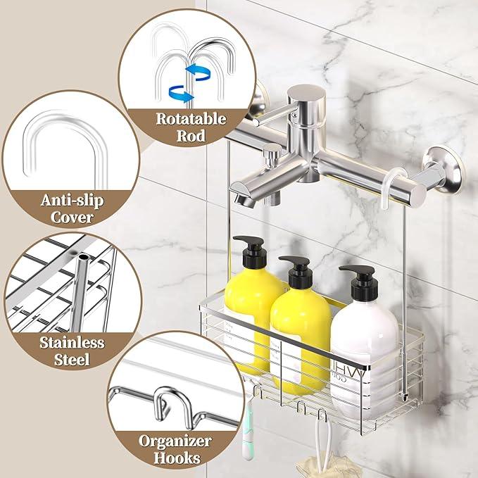 DELLAN Hanging Shower Organizer, Shower Rack with Hooks Over the Door, Bathroom Shower Caddy and Basket - ModernBath
