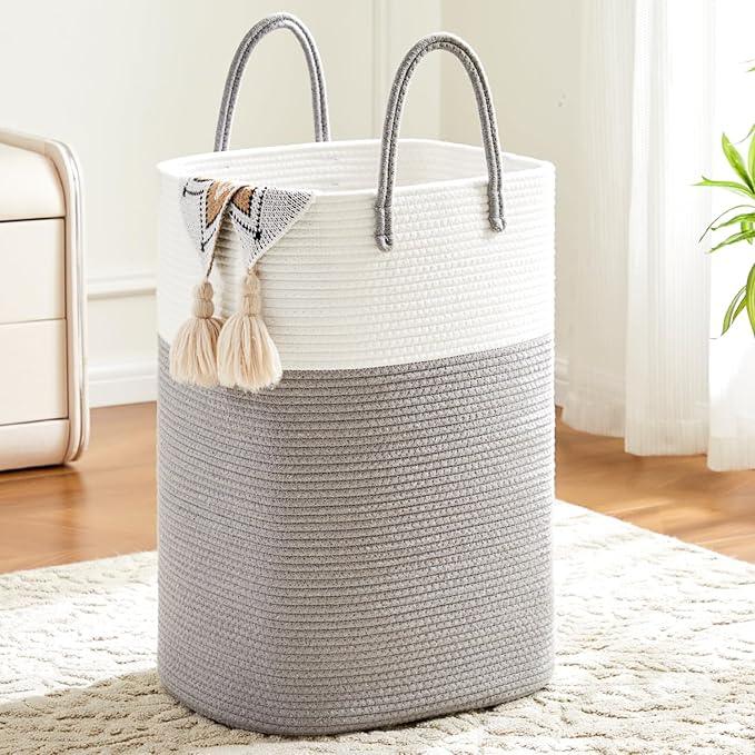 Laundry Basket,Woven Cotton Rope Laundry Hamper,Versatile Storage for Dirty Clothes,Baby Toys,and Blankets in Bathroom, Nursery,and Living Room (Grey, 40L) - ModernBath