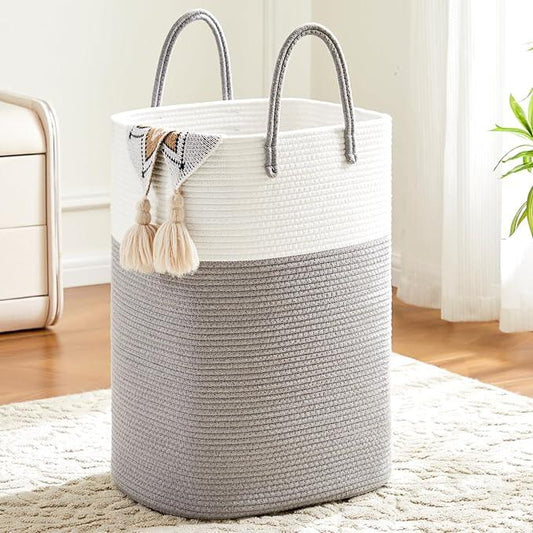 Laundry Basket,Woven Cotton Rope Laundry Hamper,Versatile Storage for Dirty Clothes,Baby Toys,and Blankets in Bathroom, Nursery,and Living Room (Grey, 40L) - ModernBath
