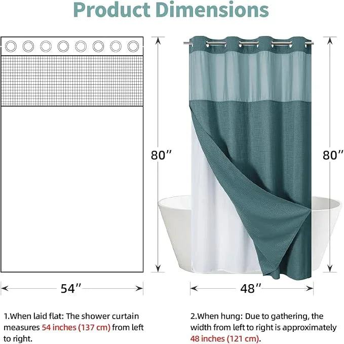 eachope SeawedGreen No Hook Waffle Weave Shower Curtain with snap-in Liner Replacement, 230GSM Waterproof Fabric Hotel Shower Curtain Set for Bathroom, Through Mesh Top Window,54Wx80H - ModernBath