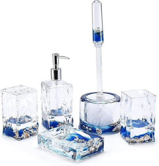 LOCCO DECOR 5 Piece Acrylic Liquid 3D Floating Motion Bathroom Vanity Accessory Set Shell - ModernBath