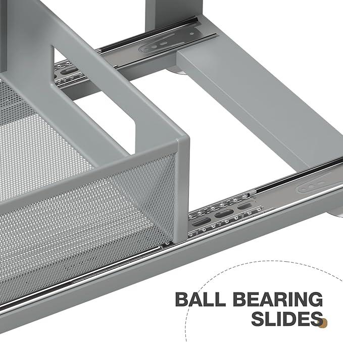 2 Pack 21.3IN-Depth Under Sink Organizer with Next-Gen Ball-Bearing Slides,2-Tier Pull Out Cabinet Storage,Height Adjustable Drawer Shelf for Bathroom,Kitchen,Laundry,Cabinet,Pantry-Gun Gray - ModernBath