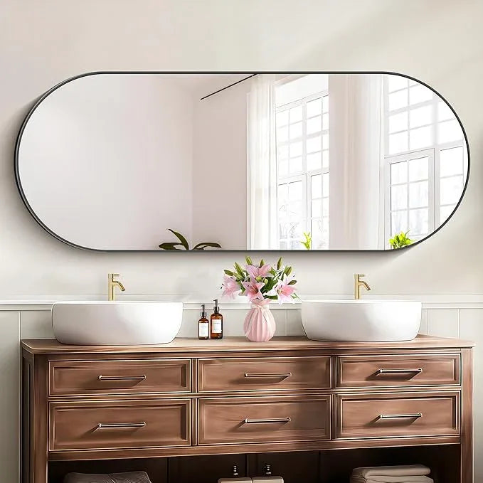 Bathroom Mirrors, 24" x60" Black Mirrors, Oval Vanity Mirrors, Metal Framed Wall Mounted Mirrors, Vertical/Horizontal Mirror for Bathroom Bedroom Entryway Living Room - ModernBath