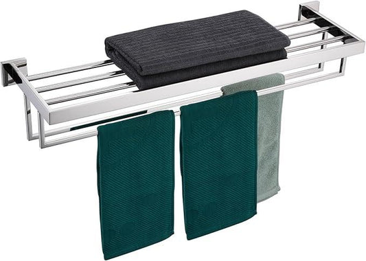 KOKOSIRI 32'' Bathroom Towel Shelf Chrome Towel Rack with Two Bath Towel Bars SUS304 Stainless Steel Wall Mounted, Polished Finish B6003CH-L32 - ModernBath