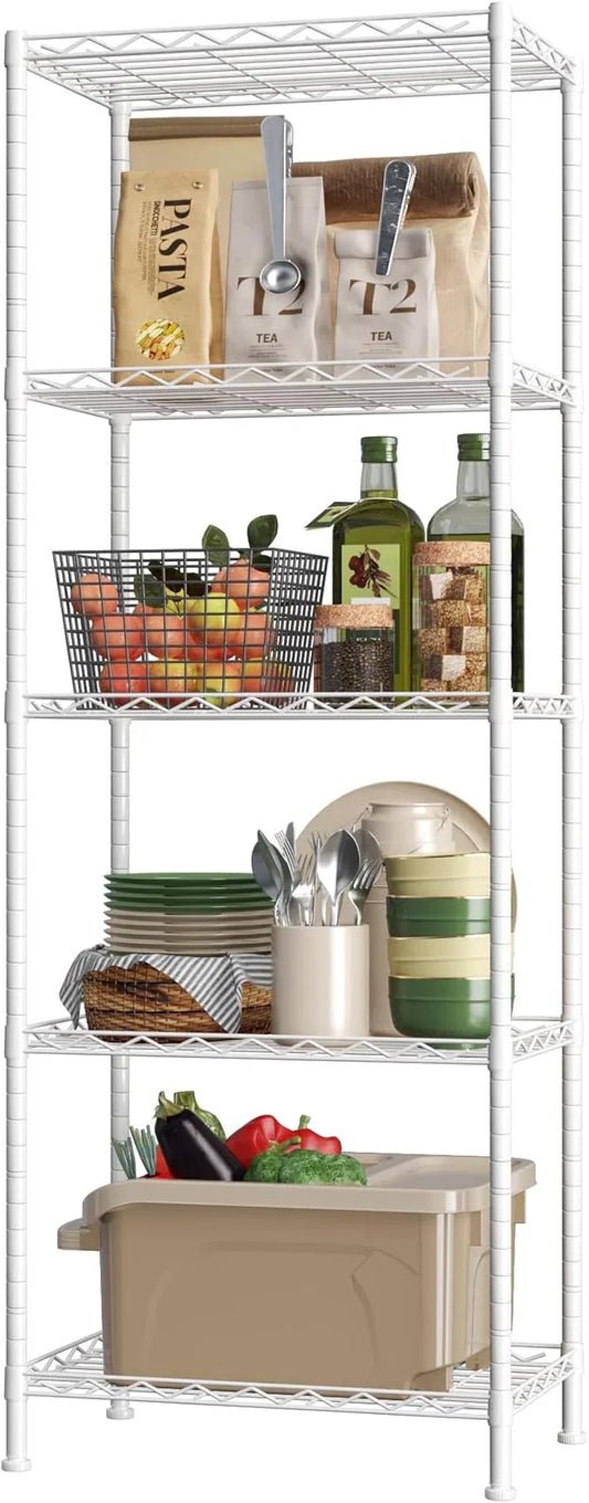 HOMEFORT 5-Shelving Unit, Adjustable Wire Shelving, Metal Wire Shelf Rack Organizer for Kitchen, Pantry, Closet, Bathroom, Laundry, White,21" W x 11" D x 53" H - ModernBath