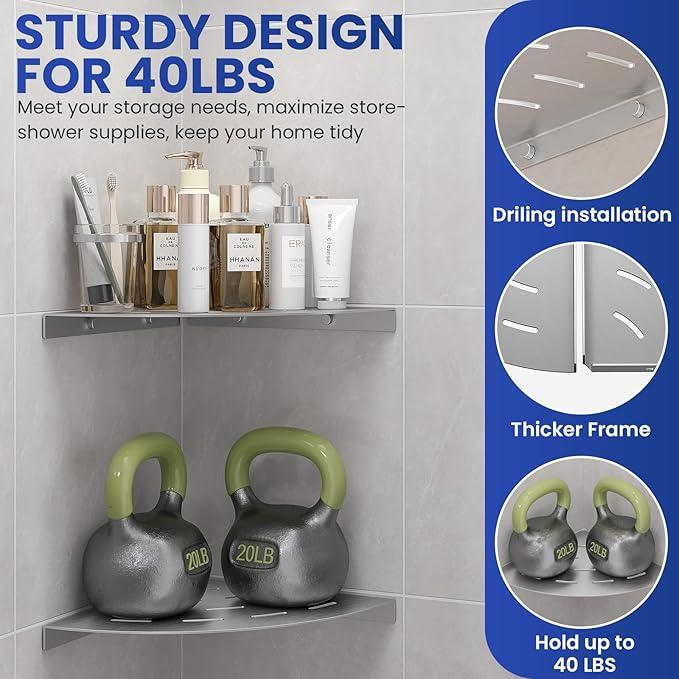 2 Pack Corner Shower Shelves Load Capacity 40 lbs 304 Stainless Steel Shower Corner Shelf Will not Rust 8in Shower Shelf for Inside Shower Brushed Nickel Drilling Installation - ModernBath