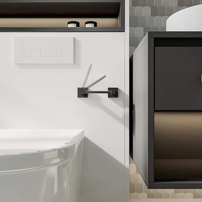 Ruacq Toilet Paper Holder 2 Pack Matte Black Double Post Pivoting Square Tissue Holders Roll Holder Hangers Toilet Paper Stand Stainless Steel and Zinc Alloy Modern Wall Mounted - ModernBath