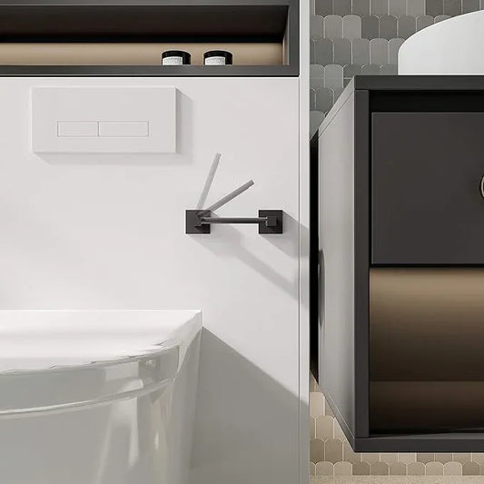 Ruacq Toilet Paper Holder 2 Pack Matte Black Double Post Pivoting Square Tissue Holders Roll Holder Hangers Toilet Paper Stand Stainless Steel and Zinc Alloy Modern Wall Mounted - ModernBath