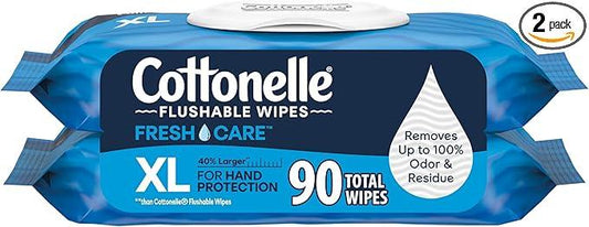 Cottonelle XL Flushable Wet Wipes, Adult Wipes Large, 2 Flip-Top Packs, 45 Wipes Per Pack (90 Total Wipes), Packaging May Vary - ModernBath