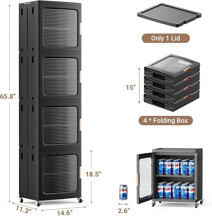BROVIEW 4-Tier Tall Narrow Storage Cabinet 14.6” Wide, Slim Bathroom Cabinets with Adjustable Shelves and Doors, Plastic Kitchen Pantry Organizers and Storages for Small Space, Laundry, Black - ModernBath
