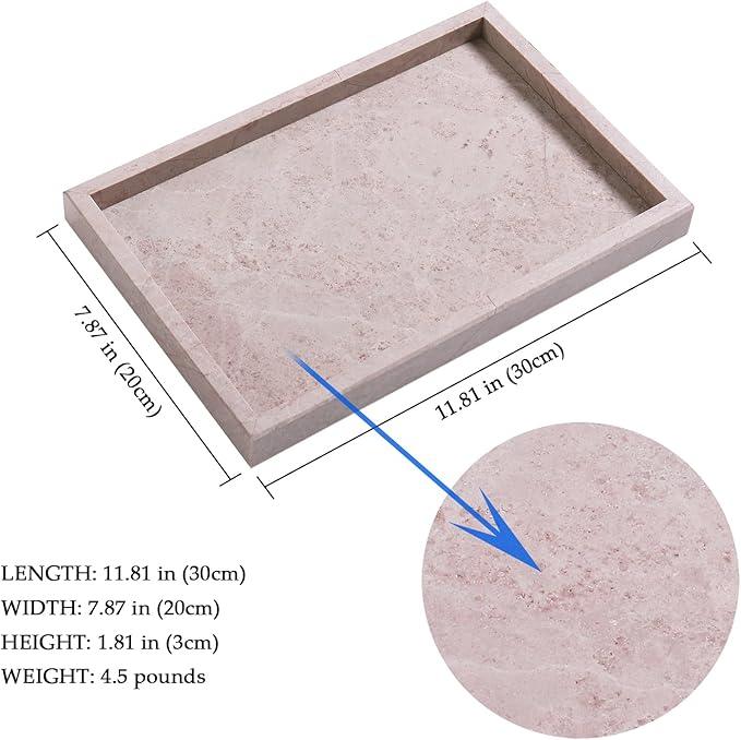 Yew & Tulip Natural Pink Marble Vanity Tray, Nature Rose Cream Marble Serving Tray for Bathroom, Kitchen, Vanity, Home Decor, Wedding etc. (12" x 8" x 1.2") - ModernBath