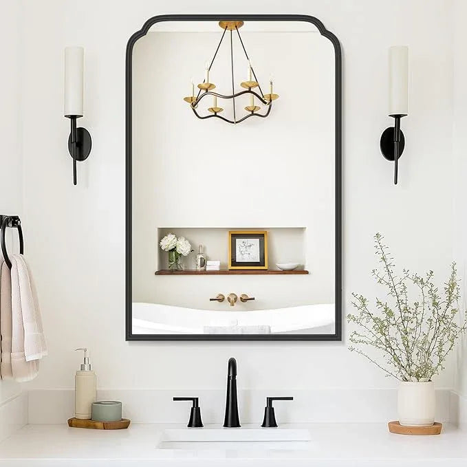 Ferytange 24X36 Inch Black Bathroom Mirror for Over Sink, Modern Rounded Corner Rectangle Mirror with Non-Rusting Iron Metal Framed Bathroom Vanity Mirror for Wall Decor(Tempered Glass) - ModernBath