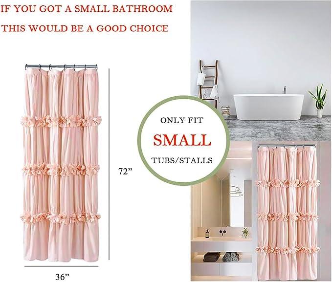 Homechoice Decor Peach Small Stall Ruffle Shower Curtain 36" W x 72" H, Vintage Handcrafted Bow Tie Bath Curtain for Master Bathroom, Ruched Polyester Bathroom Curtain with 7 Buttonholes (LQ-10) - ModernBath