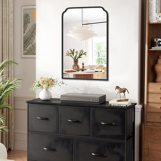 Ferytange 24X36 Inch Black Bathroom Mirror for Over Sink, Modern Rounded Corner Rectangle Mirror with Non-Rusting Iron Metal Framed Bathroom Vanity Mirror for Wall Decor(Tempered Glass) - ModernBath