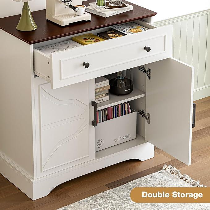 Buffet Cabinet with Storage, Coffee Bar with Drawer & Adjustable Shelf, Modern Sideboard for Kitchen, Living Room, White - ModernBath