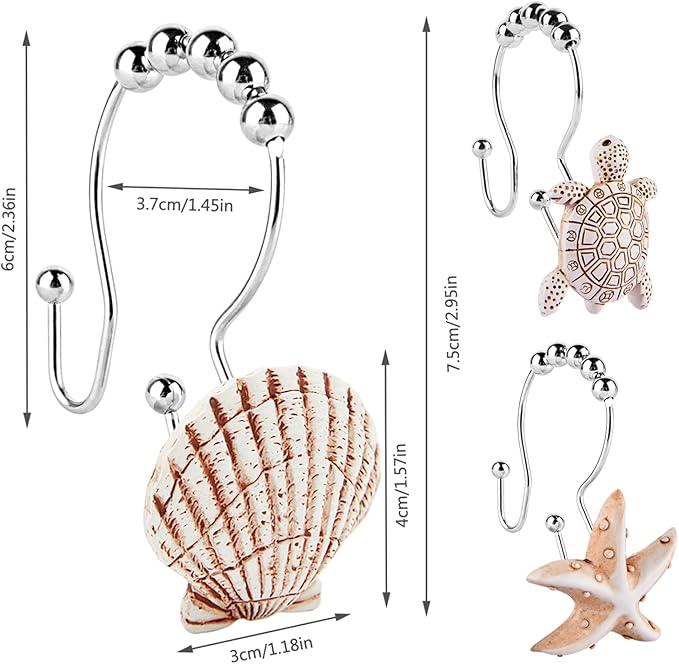 Double Shower Curtain Hooks,12Pcs Seashell Shower Curtain Rings Double Shower Curtain Hooks Decorative Bathroom for Home Bathroom Bedroom Living Room - ModernBath