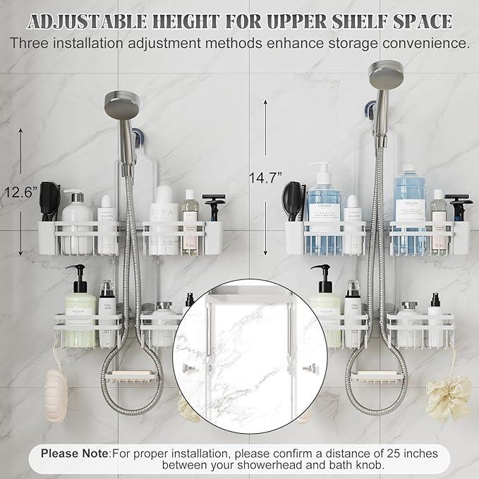 STAHLHEART Shower Caddy Hanging for Bathroom Organizers and Storage - 3-Tier Adjustable Anti-Swing Shower Organizer Hanging with Heavy-Duty Suction Cups, Damage-Free Rustproof (White) - ModernBath